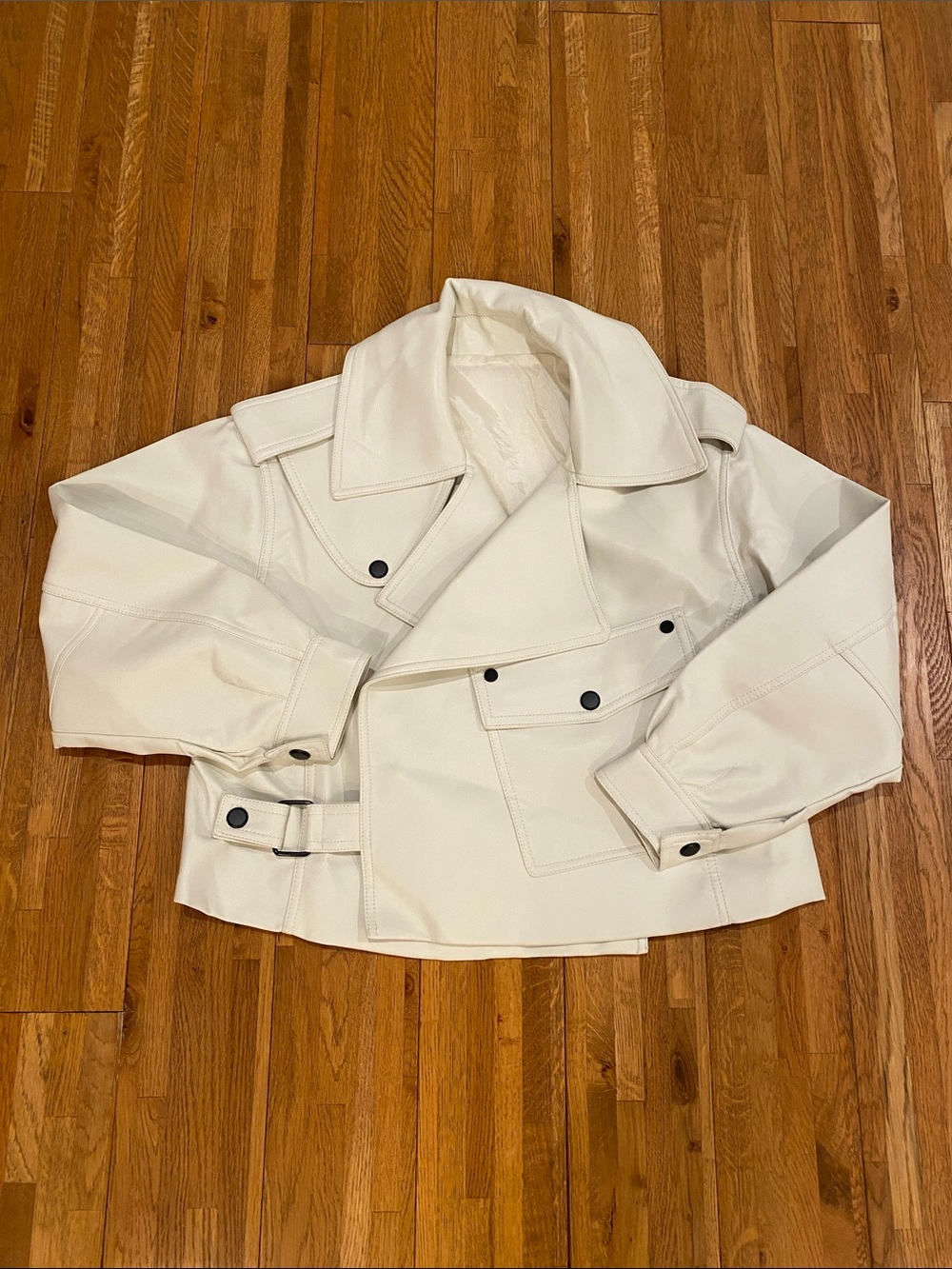 Ivory White Cropped Moto Jacket Sz S